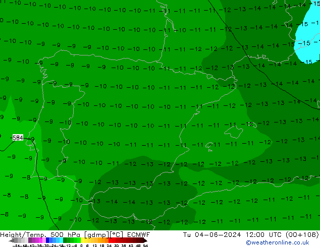 Z500/Rain (+SLP)/Z850 ECMWF Tu 04.06.2024 12 UTC