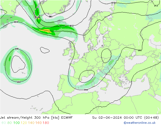 Jet stream ECMWF Dom 02.06.2024 00 UTC