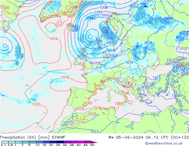 Z500/Yağmur (+YB)/Z850 ECMWF Çar 05.06.2024 12 UTC