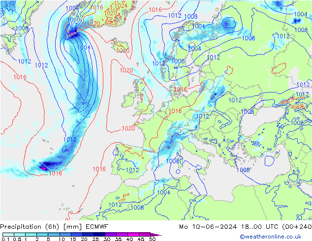 Z500/Rain (+SLP)/Z850 ECMWF Mo 10.06.2024 00 UTC