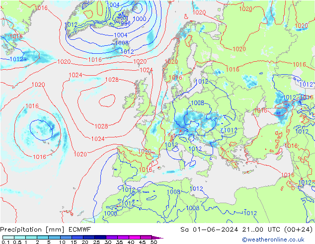 Srážky ECMWF So 01.06.2024 00 UTC