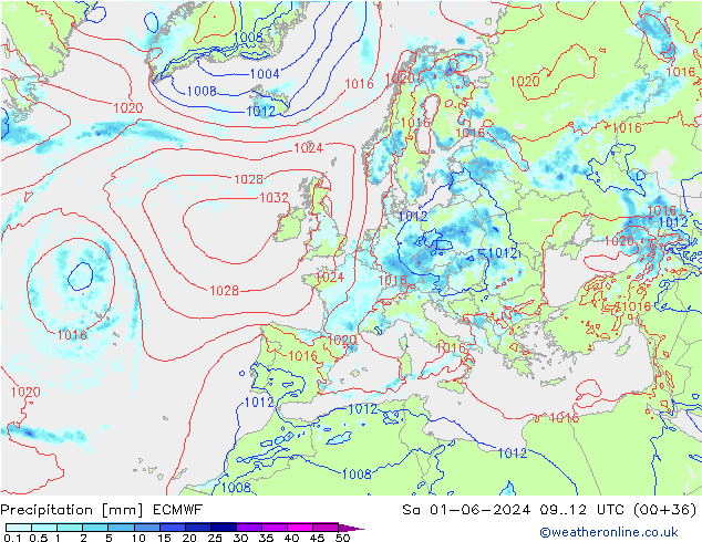 Precipitation ECMWF Sa 01.06.2024 12 UTC