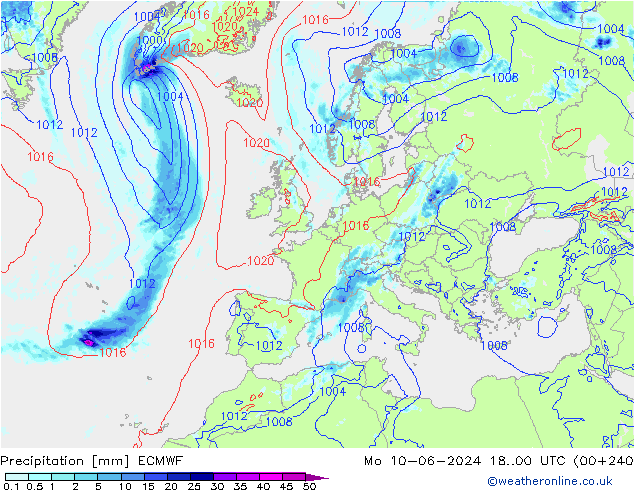 осадки ECMWF пн 10.06.2024 00 UTC