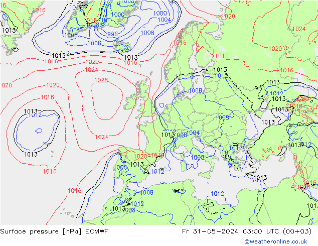 pression de l'air ECMWF ven 31.05.2024 03 UTC