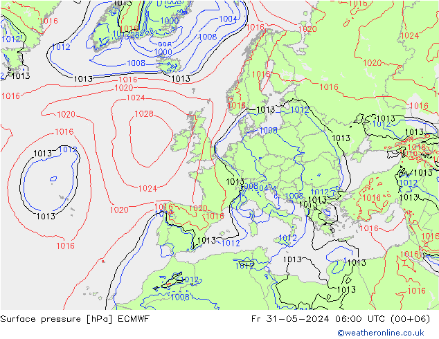 Surface pressure ECMWF Fr 31.05.2024 06 UTC