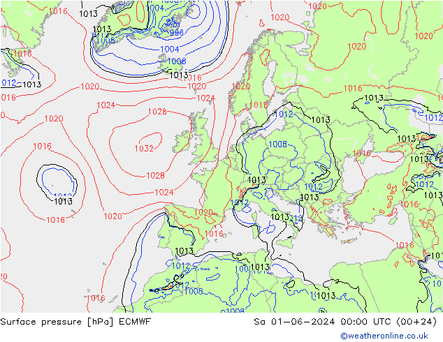 Surface pressure ECMWF Sa 01.06.2024 00 UTC