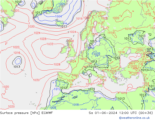 ciśnienie ECMWF so. 01.06.2024 12 UTC