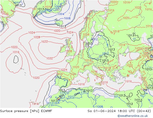 Atmosférický tlak ECMWF So 01.06.2024 18 UTC