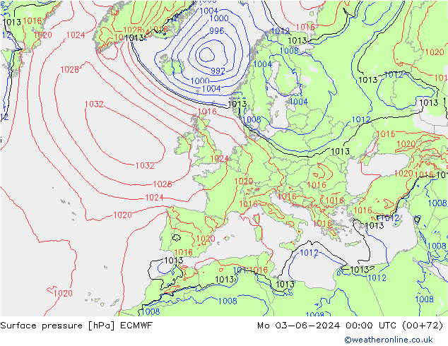 Pressione al suolo ECMWF lun 03.06.2024 00 UTC