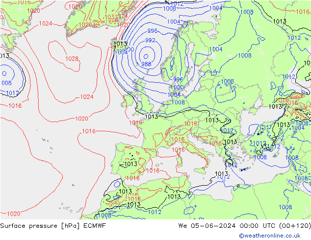 Luchtdruk (Grond) ECMWF wo 05.06.2024 00 UTC