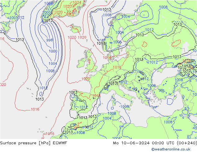 Luchtdruk (Grond) ECMWF ma 10.06.2024 00 UTC