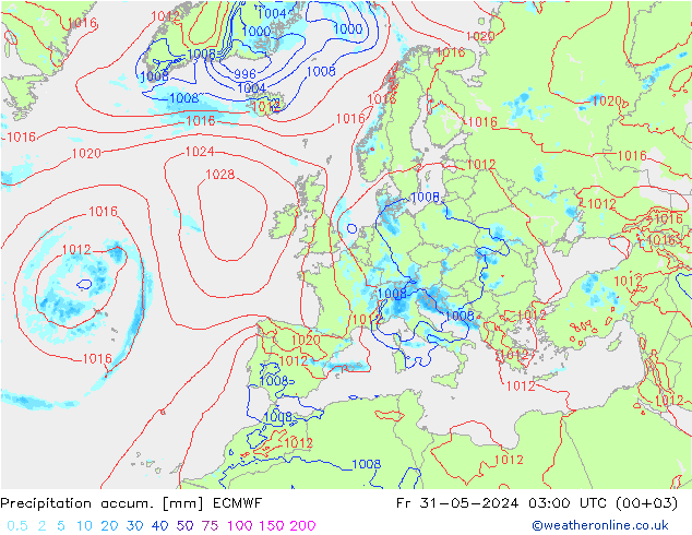 Precipitation accum. ECMWF Sex 31.05.2024 03 UTC