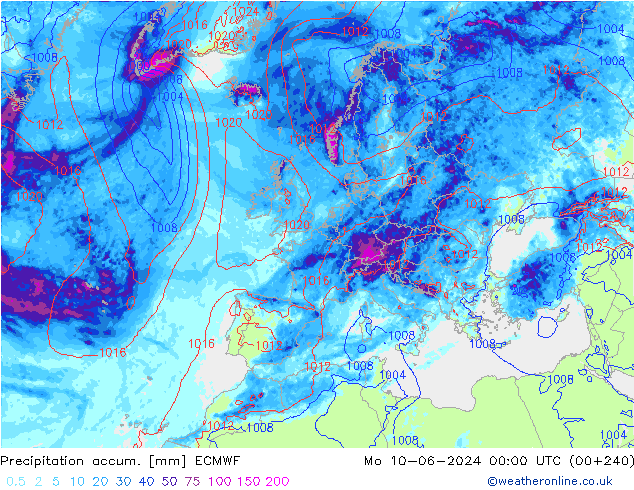 Precipitation accum. ECMWF Mo 10.06.2024 00 UTC