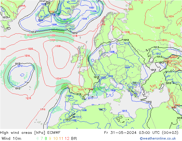 High wind areas ECMWF ven 31.05.2024 03 UTC