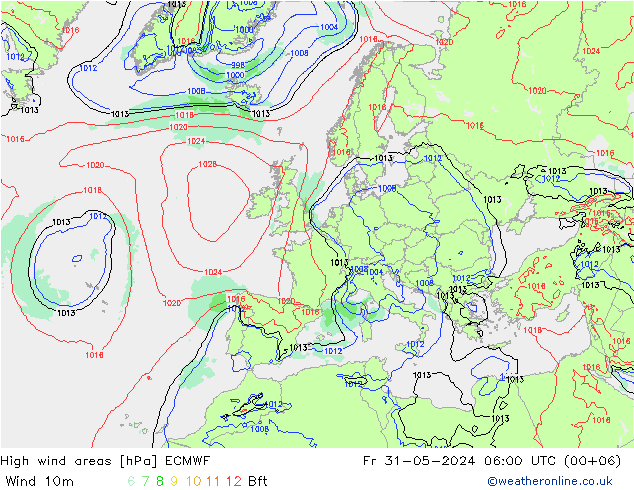 High wind areas ECMWF Fr 31.05.2024 06 UTC