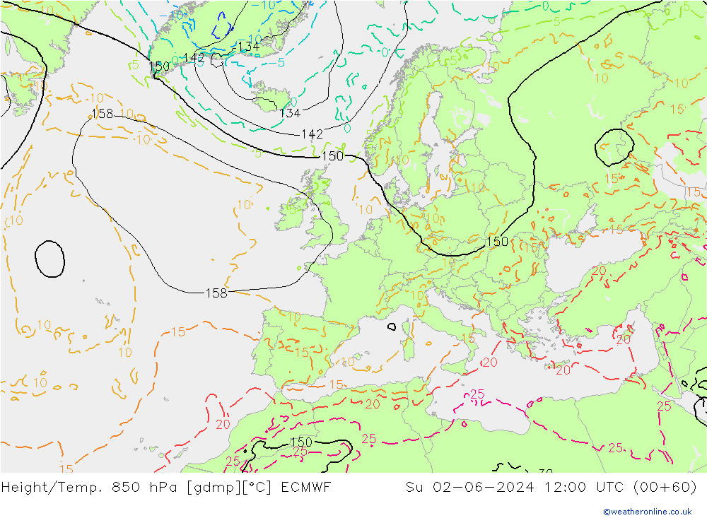 Z500/Rain (+SLP)/Z850 ECMWF dom 02.06.2024 12 UTC