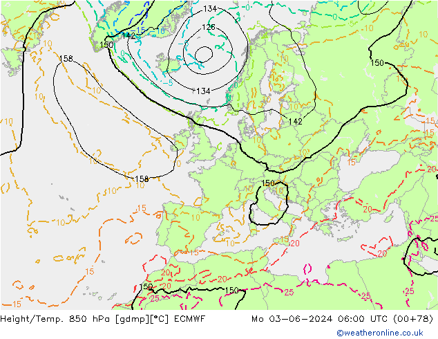 Z500/Rain (+SLP)/Z850 ECMWF Mo 03.06.2024 06 UTC