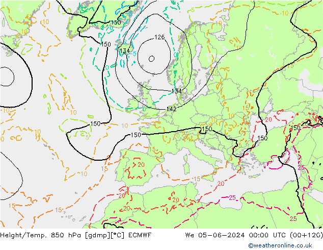 Z500/Yağmur (+YB)/Z850 ECMWF Çar 05.06.2024 00 UTC