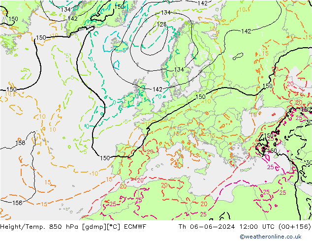 Z500/Rain (+SLP)/Z850 ECMWF Th 06.06.2024 12 UTC