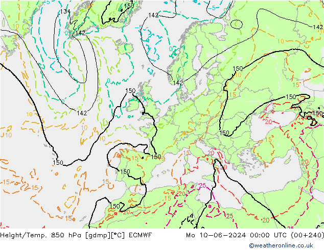 Height/Temp. 850 hPa ECMWF Po 10.06.2024 00 UTC