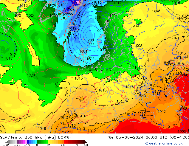 850 hPa Yer Bas./Sıc ECMWF Çar 05.06.2024 06 UTC