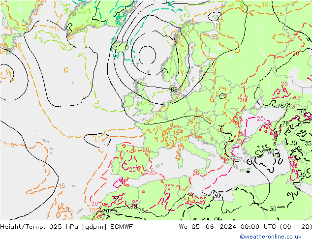 Height/Temp. 925 hPa ECMWF Mi 05.06.2024 00 UTC