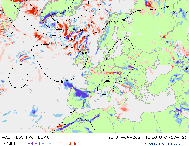 T-Adv. 850 hPa ECMWF Sáb 01.06.2024 18 UTC