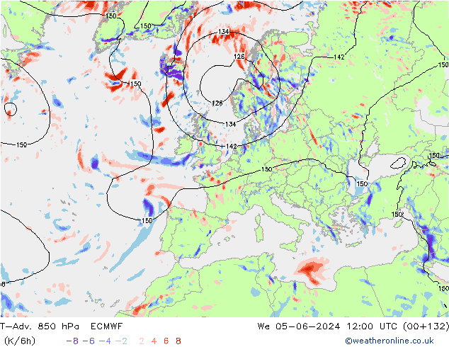 T-Adv. 850 hPa ECMWF wo 05.06.2024 12 UTC