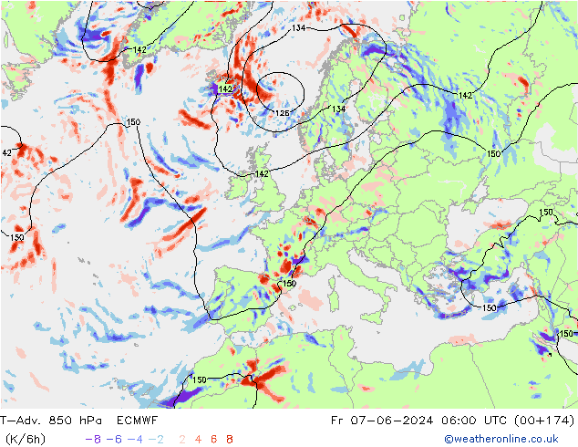 T-Adv. 850 hPa ECMWF Cu 07.06.2024 06 UTC