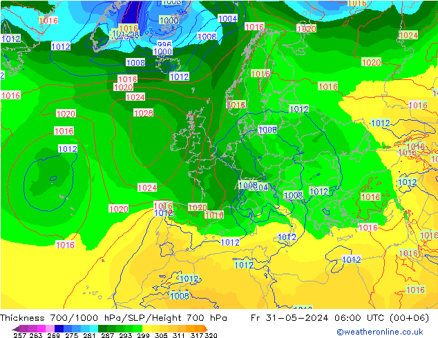 700-1000 hPa Kalınlığı ECMWF Cu 31.05.2024 06 UTC