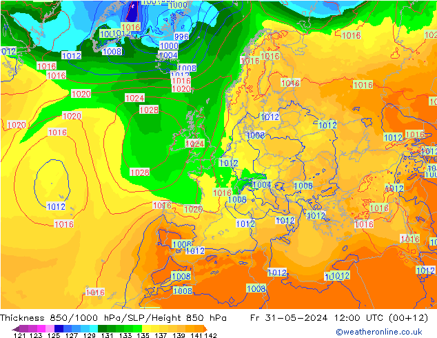 Schichtdicke 850-1000 hPa ECMWF Fr 31.05.2024 12 UTC