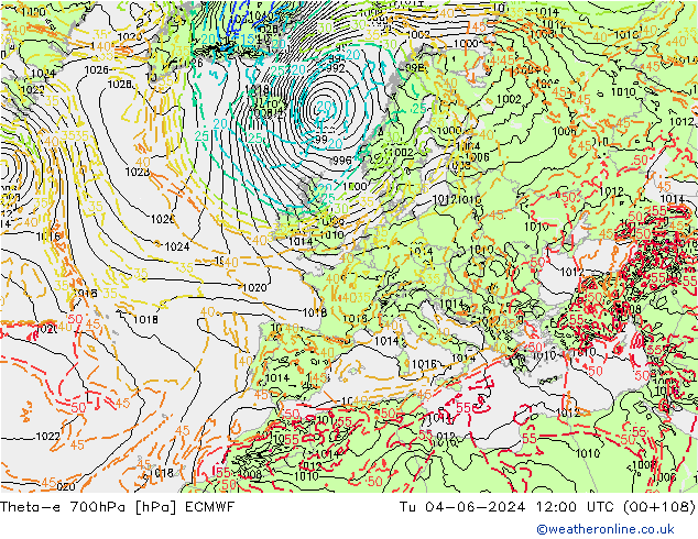 Theta-e 700hPa ECMWF Ter 04.06.2024 12 UTC