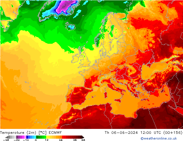 Temperatura (2m) ECMWF Qui 06.06.2024 12 UTC