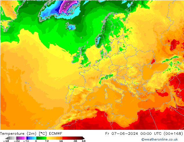 Temperaturkarte (2m) ECMWF Fr 07.06.2024 00 UTC