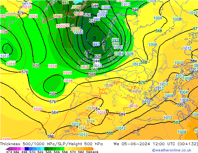 Thck 500-1000hPa ECMWF Qua 05.06.2024 12 UTC