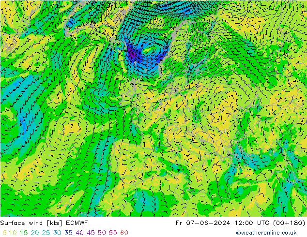 Rüzgar 10 m ECMWF Cu 07.06.2024 12 UTC