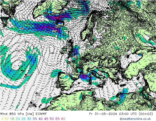 Wind 850 hPa ECMWF Fr 31.05.2024 03 UTC