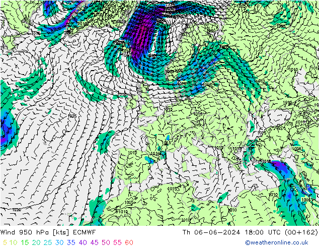 Wind 950 hPa ECMWF Th 06.06.2024 18 UTC