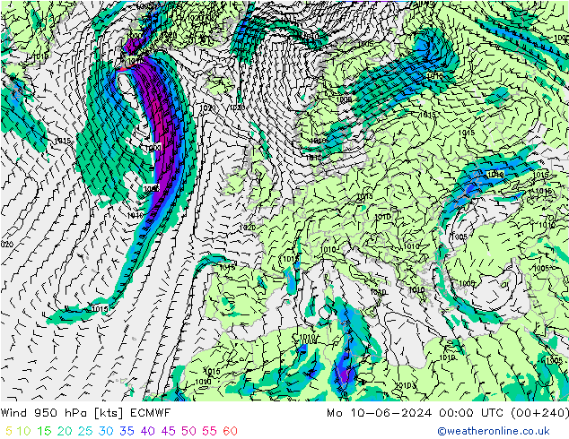 Rüzgar 950 hPa ECMWF Pzt 10.06.2024 00 UTC