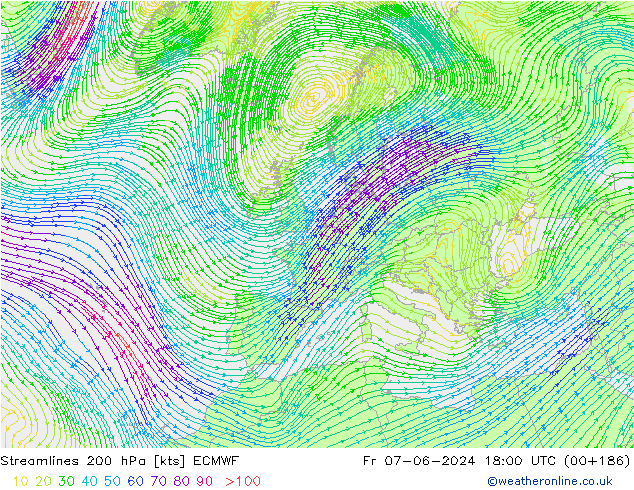 Stromlinien 200 hPa ECMWF Fr 07.06.2024 18 UTC