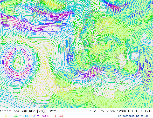 Stromlinien 300 hPa ECMWF Fr 31.05.2024 12 UTC