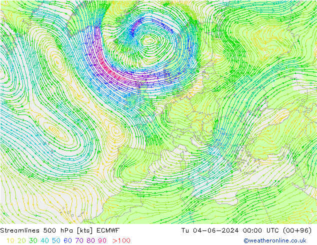 Stromlinien 500 hPa ECMWF Di 04.06.2024 00 UTC