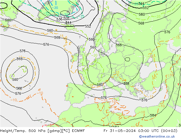 Height/Temp. 500 hPa ECMWF Fr 31.05.2024 03 UTC