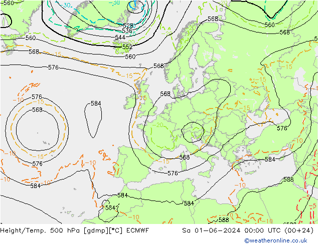 Z500/Rain (+SLP)/Z850 ECMWF сб 01.06.2024 00 UTC