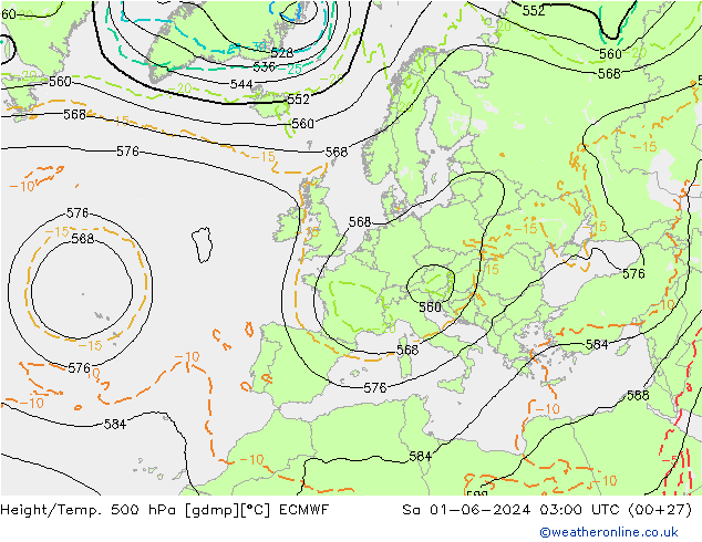 Géop./Temp. 500 hPa ECMWF sam 01.06.2024 03 UTC