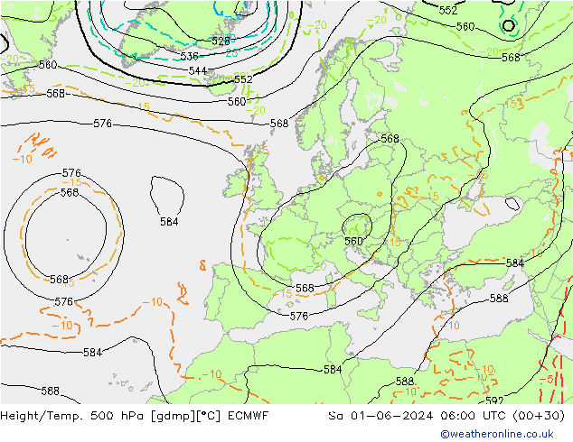 Z500/Rain (+SLP)/Z850 ECMWF Sa 01.06.2024 06 UTC