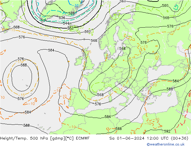 Z500/Rain (+SLP)/Z850 ECMWF so. 01.06.2024 12 UTC