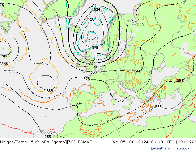 Hoogte/Temp. 500 hPa ECMWF wo 05.06.2024 00 UTC