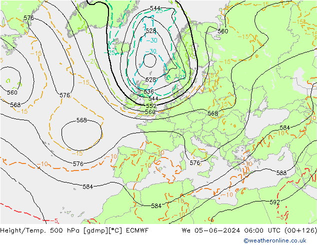 Z500/Rain (+SLP)/Z850 ECMWF śro. 05.06.2024 06 UTC