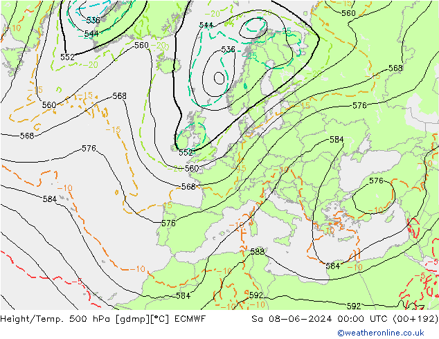 Z500/Rain (+SLP)/Z850 ECMWF sam 08.06.2024 00 UTC